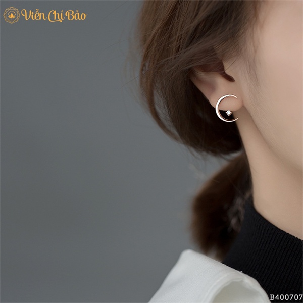 Bông tai bạc nữ hình mặt trăng chất liệu bạc S925 thời trang phụ kiện trang sức nữ thương hiệu Viễn Chí Bảo B400707