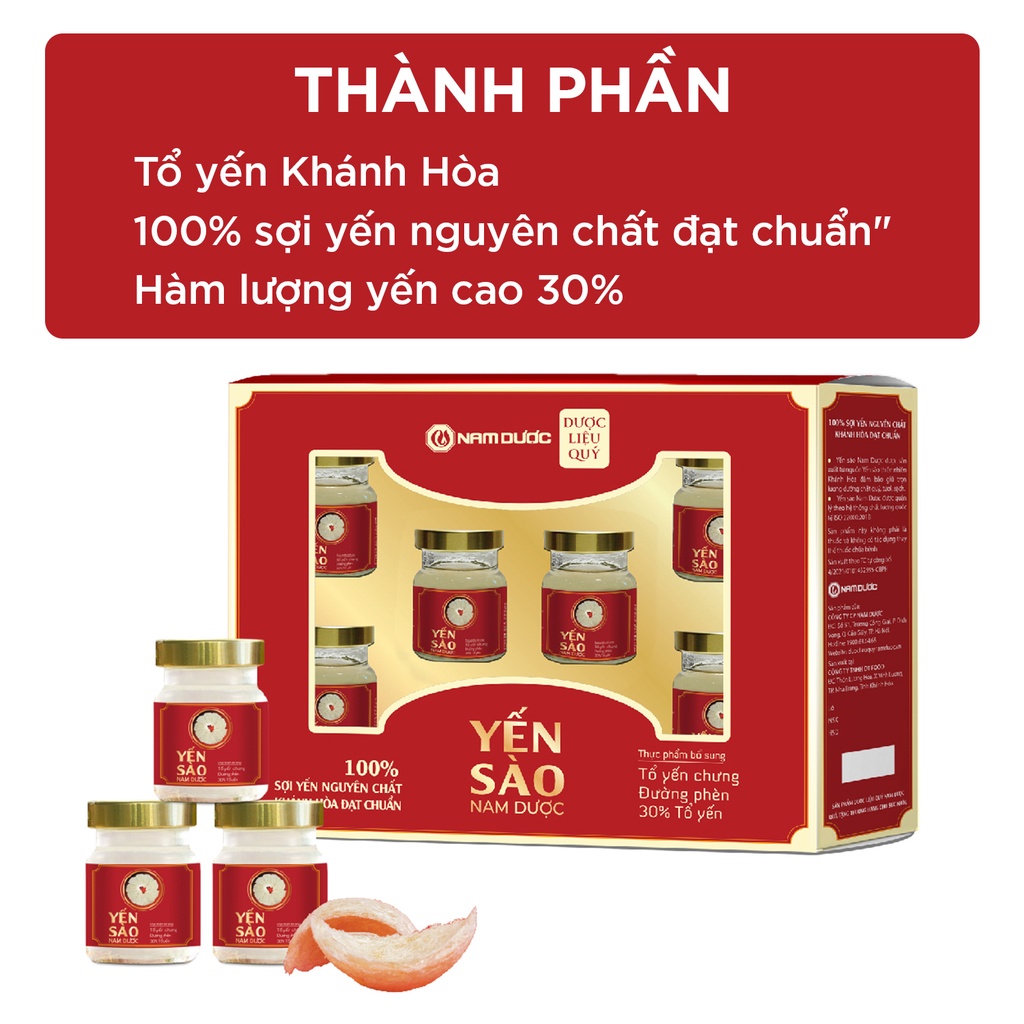 Yến sào Nam Dược Set 6 lọ x 70ml tổ yến chưng đường phèn