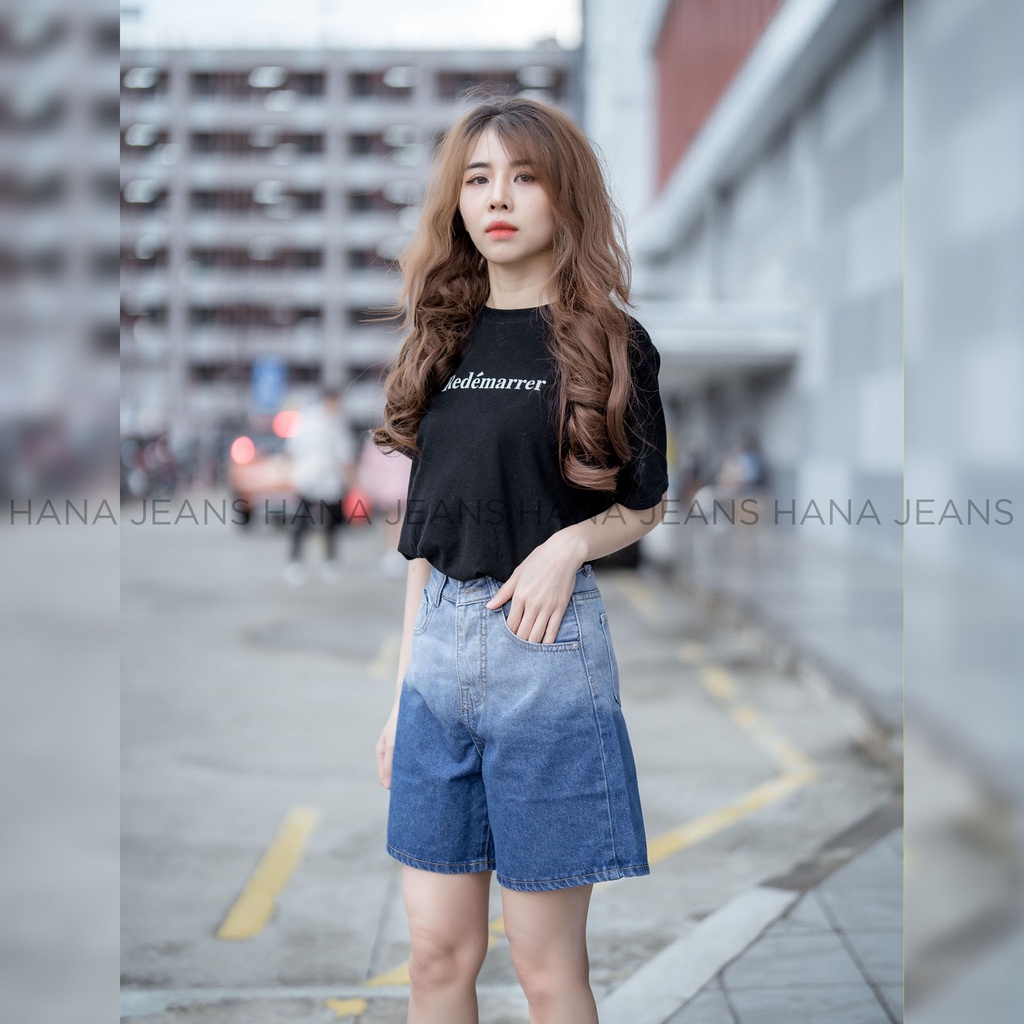 Quần Jean Lững Ống Rộng, Quần Sọt 2 Túi Kiểu Hình ảnh thật