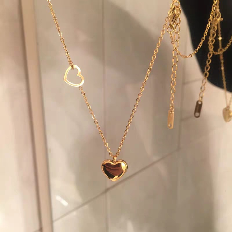 Dây Chuyền Mặt Hình Trái Tim Ba Chiều Bằng Thép Titanium Mạ Vàng Hồng Phong Cách Nhật Bản Cho Nữ