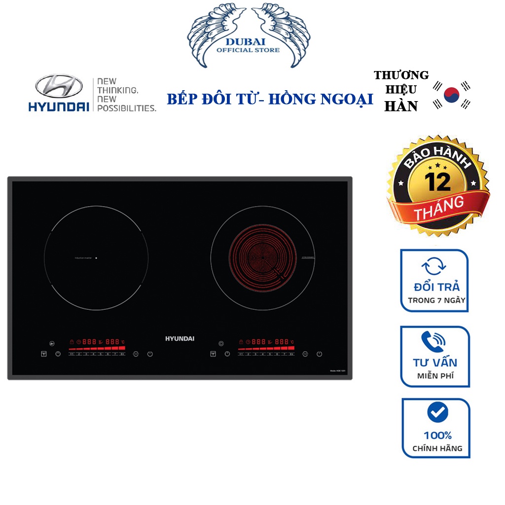 Bếp Từ - Hồng Ngoại Hyundai HDE 1201 mặt kính cường lực Schott Ceran nhập khẩu từ Đức- BẢO HÀNH 36 THÁNG,1 ĐỔI 1 TRONG 7