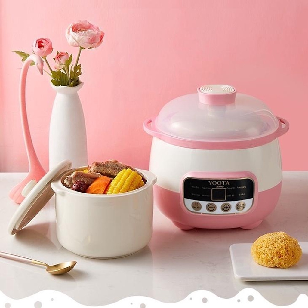 Nồi Hấp Cháo Chậm Cho Bé Yoota Baby, Nồi Chưng Hấp Cách Thủy 2 Tầng Đa Năng 0.8L
