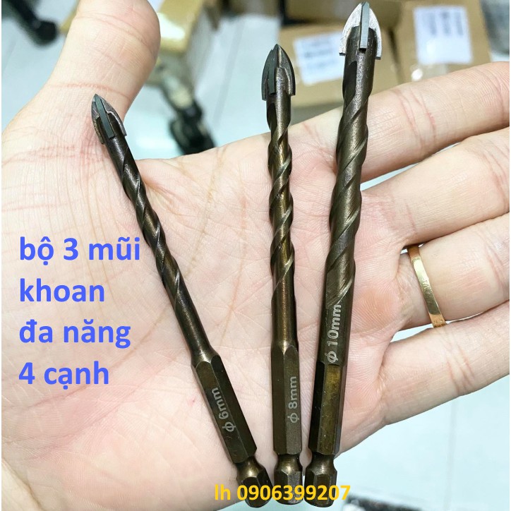 combo 3 mũi khoan đa năng 4 cạnh chuôi lục giác 6.35