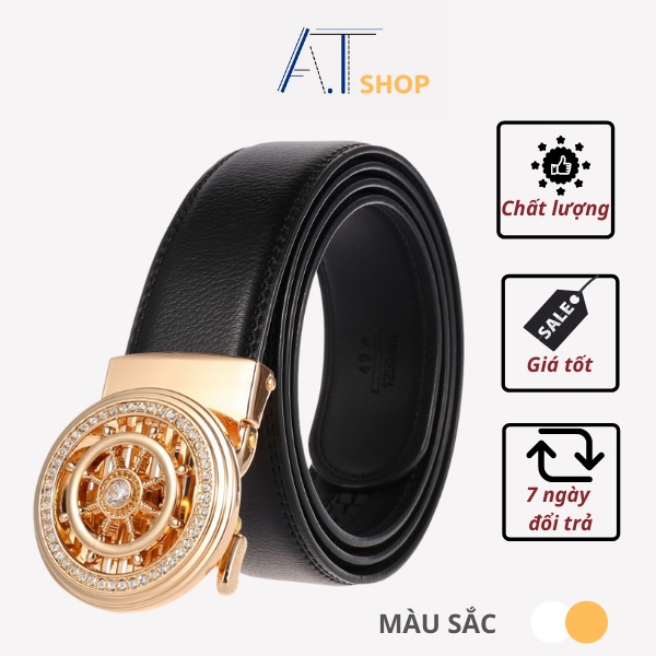 Thắt lưng nam, dây nịt nam da mặt tròn cá tính xoay đính hạt lấp lánh siêu xịn khóa tự động
