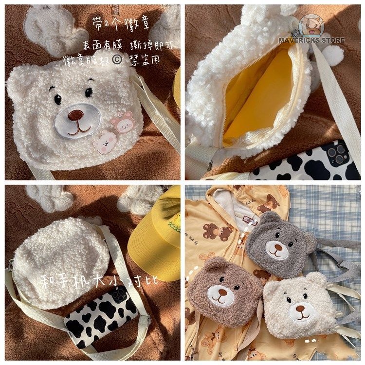 Túi đeo vai hình gấu bông dễ thương phong cách Retro Hàn quốc