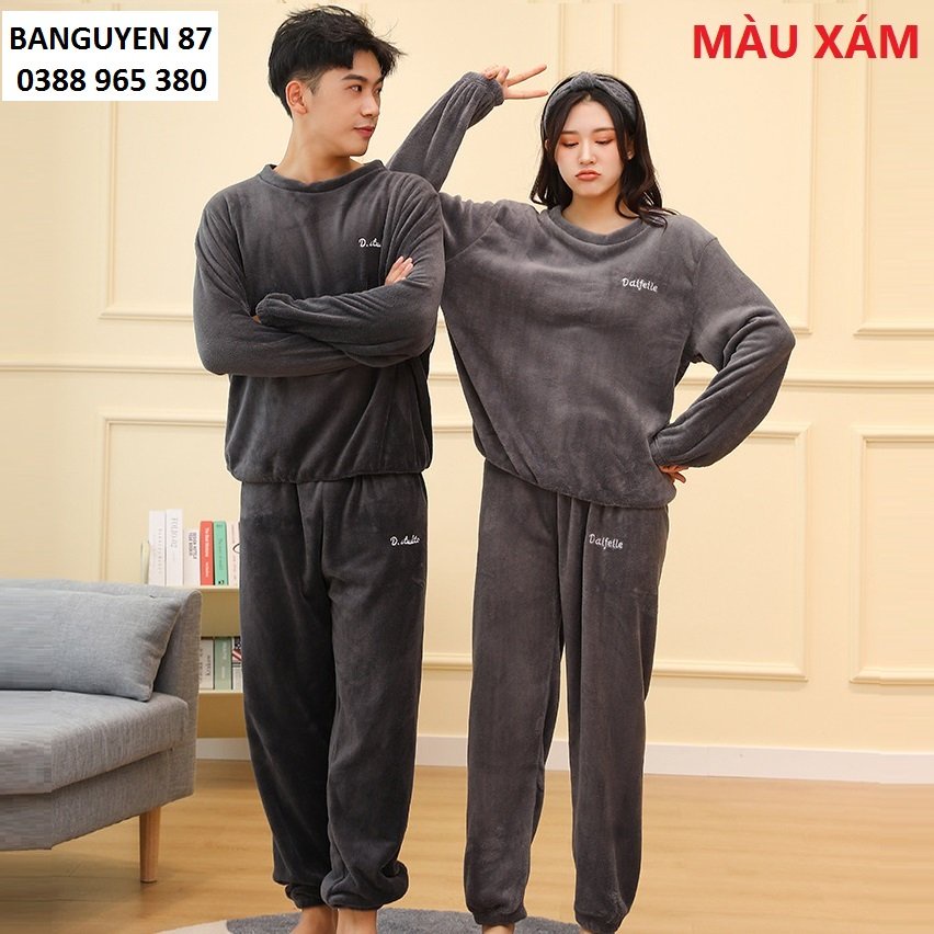 Bộ ngủ lông nhung ấm áp mùa đông nhiều màu cho cả nam và nữ sẵn hàng