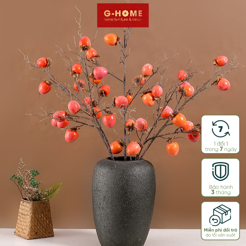 Cành quả hồng trang trí tết Ghome, cành quả hồng giả cắm decor không gian phòng khách, nhà cửa H22 QUAHONG