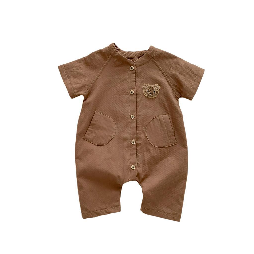 Áo Liền Quần Ngắn Tay Hình Gấu Đáng Yêu Cho Trẻ Em Trai 0-2 Tuổi