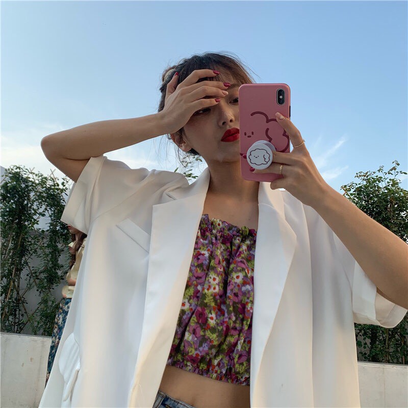 Áo blazer cộc tay ngắn áo vest khoác ngoài phong cách hàn quốc màu đen kem trắng 1 lớp kozoda AK2