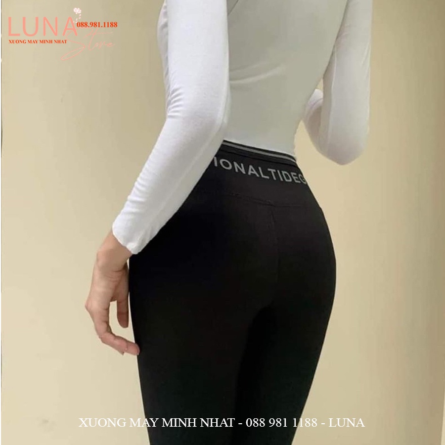 Quần legging nữ cạp cao viền kẻ trắng đen vạt chéo gen bụng nâng mông dáng quần tregging dài ôm body vải Umi co giãn gym