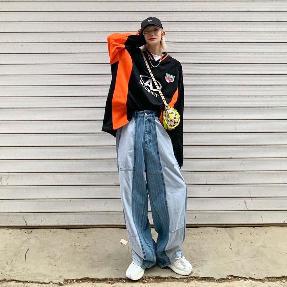 Áo Thun Tay Dài Cổ Chữ V Phối Màu Tương Phản Phong Cách Preppy Thời Trang Mùa Thu Mới Năm 2021