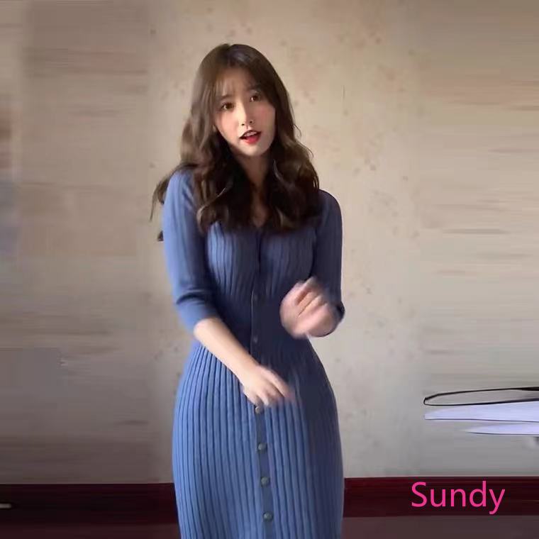 Đầm dệt kim dáng dài kiểu Pháp thời trang mùa hè cho nữ