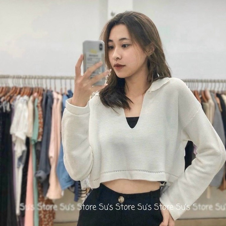 Áo len croptop cổ đức_Xưởng May Quang Anh