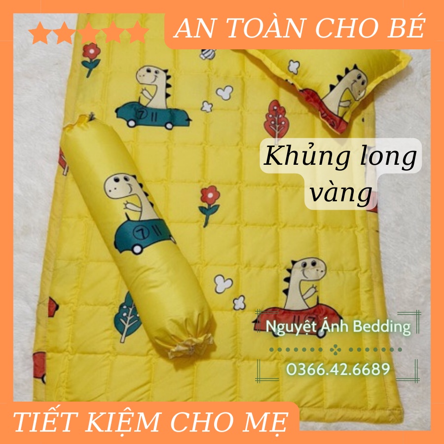 ( Được chọn mẫu) Bộ chăn gối cho bé Khủng long Hàn Quốc Siêu ngộ nghĩnh bông đẹp an toàn tuyệt đối cho bé