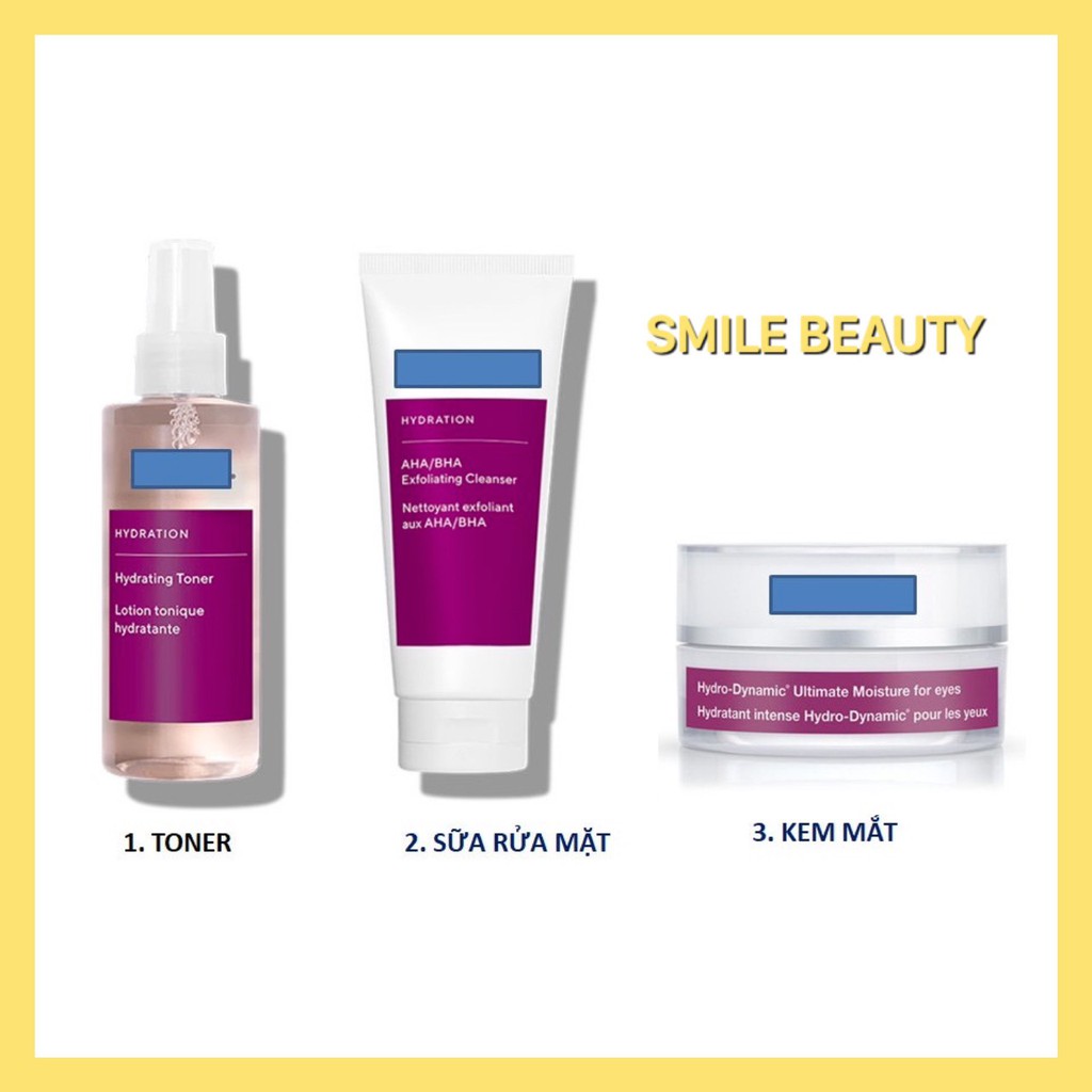 Bộ chăm sóc da toner, sữa rửa mặt, kem mắt Hydration Tím