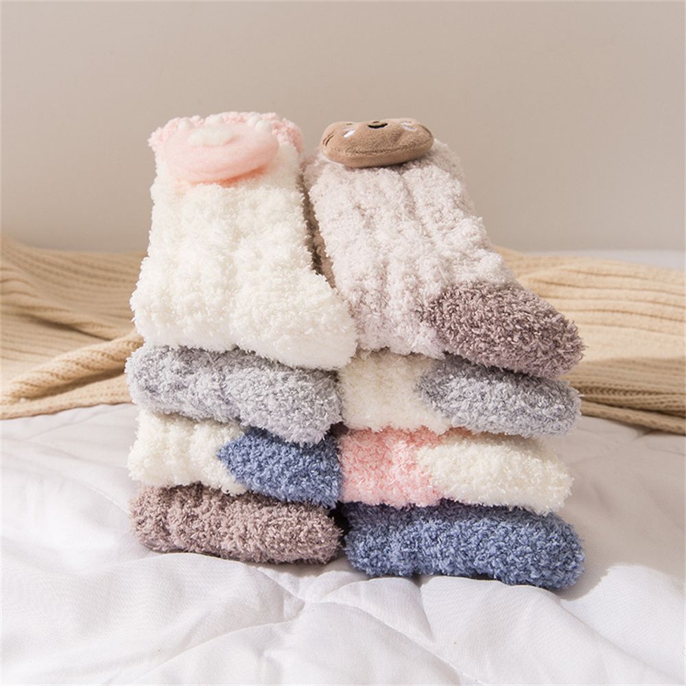 Vớ Cotton Lót Nhung San Hô Dày Dặn Giữ Ấm Màu Sắc Ngọt Ngào Thời Trang Mùa Đông