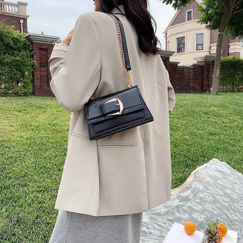 Túi Xách Nữ Đeo Chéo Da Rắn, Túi Nữ Đeo Vai Khoá Đai Dây Pha Xích