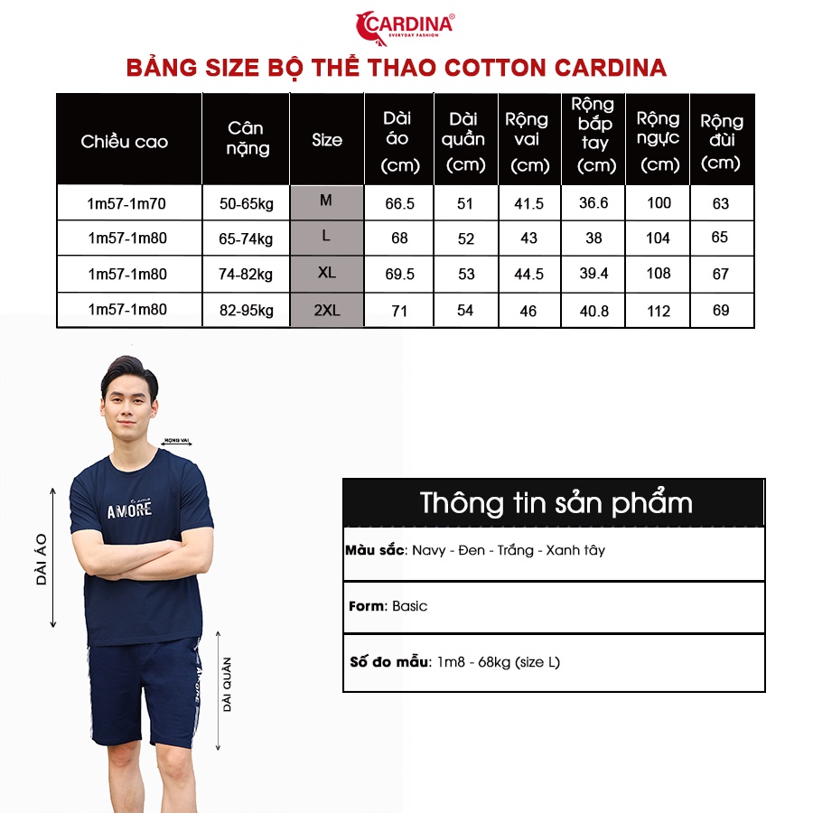 Đồ Bộ Nam 𝐂𝐀𝐑𝐃𝐈𝐍𝐀 Chất Cotton Cao Cấp Áo Cộc Tay In Chữ Kiểu Dáng Thể Thao 2CM02