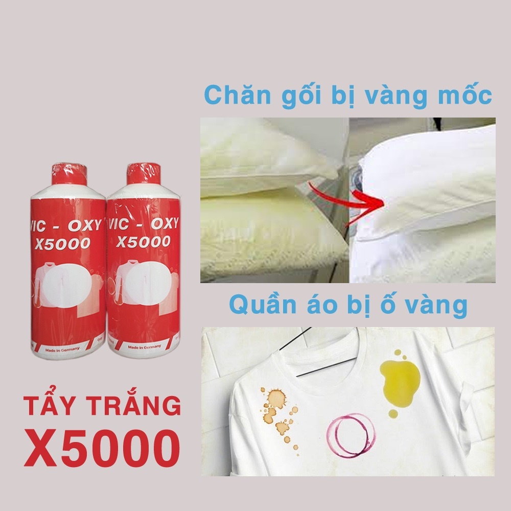 Nước tẩy trắng quần áo Vic oxy X5000 không hại da tay, phai màu quần áo, dày dép