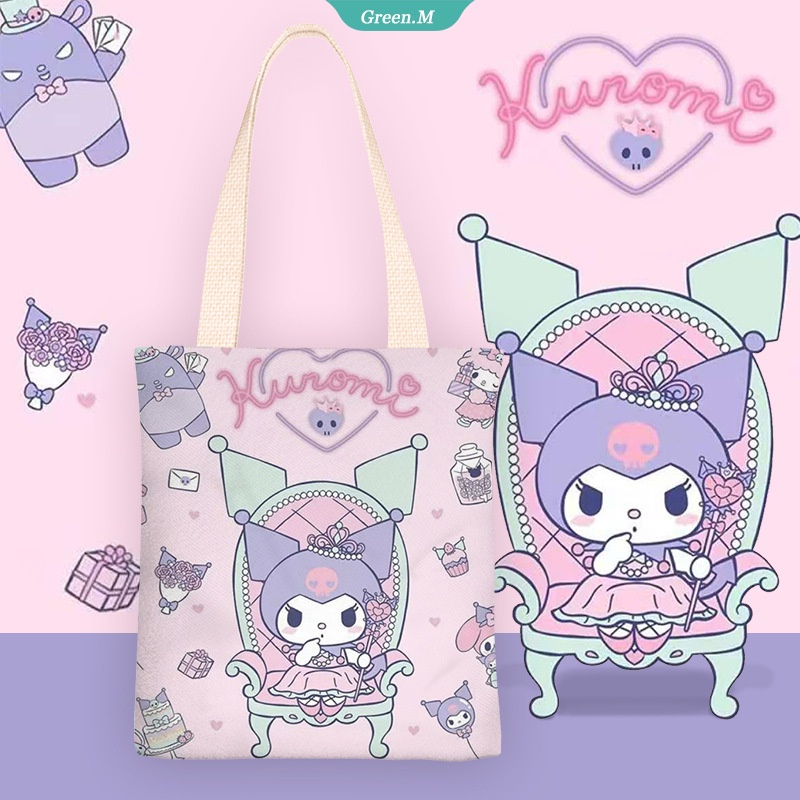 SANRIO Túi Xách Canvas Đeo Vai Đơn Giản In Hình Cinnamoroll Kuromi Melody Pom Pom Dễ Thương Đơn Giản Dành Cho Bạn Nữ