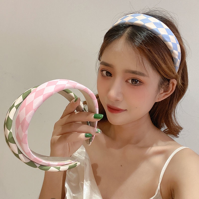 Dây Cột Tóc Bản Rộng Bằng Vải Kẻ Sọc Caro