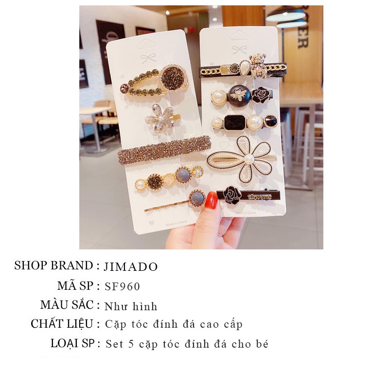 Kẹp tóc cho bé gái phụ kiện tóc set 5 cặp tóc đính đá xinh xắn cho bé phong cách hàn quốc JIMADO SF960