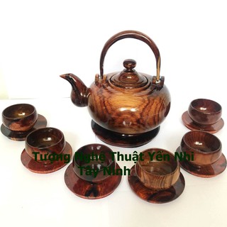 Bộ ấm chén trà gỗ Cẩm cao cấp có dĩa (1 ấm+ 6 chén + dĩa)