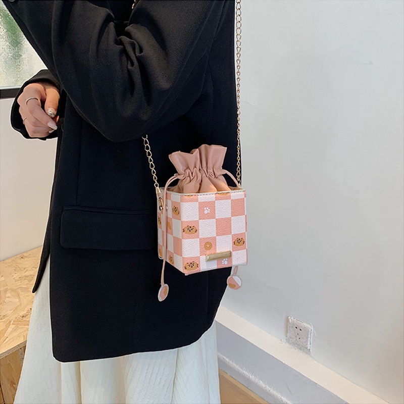 Túi rút dây IELGY mini họa tiết kẻ ô dành cho nữ