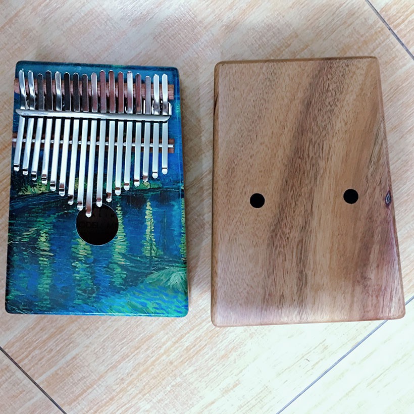 Đàn Kalimba Gỗ cao câp 17 phím Thương hiệu Myron họa tiết Dòng Nước - HÀNG CÓ SẴN