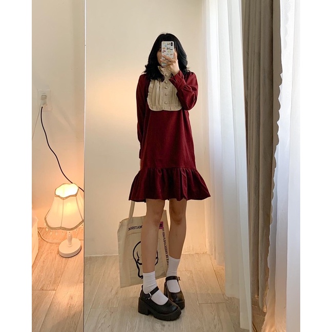 Váy suông đỏ phối bèo ngực 531