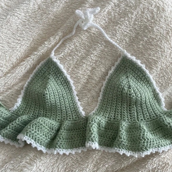 Áo 2 dây len handmade, Ruffle tops crochet