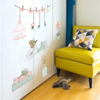 Decal dán tường - Giấy dán tường - Xe đạp, bong bóng bay và hoa - kiddecals - SK7159