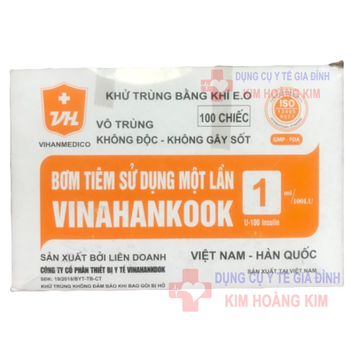 Bơm tiêm tiểu đường Vinahankook (1ml/100IU, 30G) 10 cây