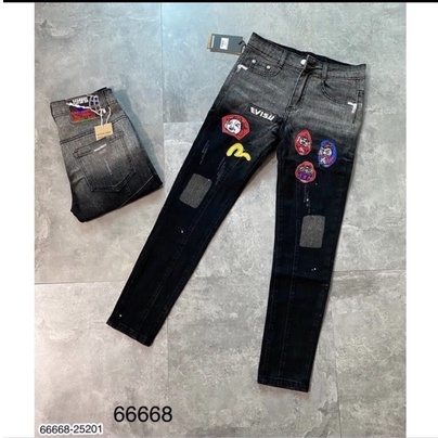 Quần jean nam đen chất bò co giãn cao cấp thêu ông địa form skinny mẫu mới-AHFASHION