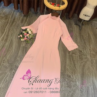 Áo dài hồng cổ xếp ⚡ FREESHIP ⚡ Áo lụa trượt tằm mềm xịn mịn mát