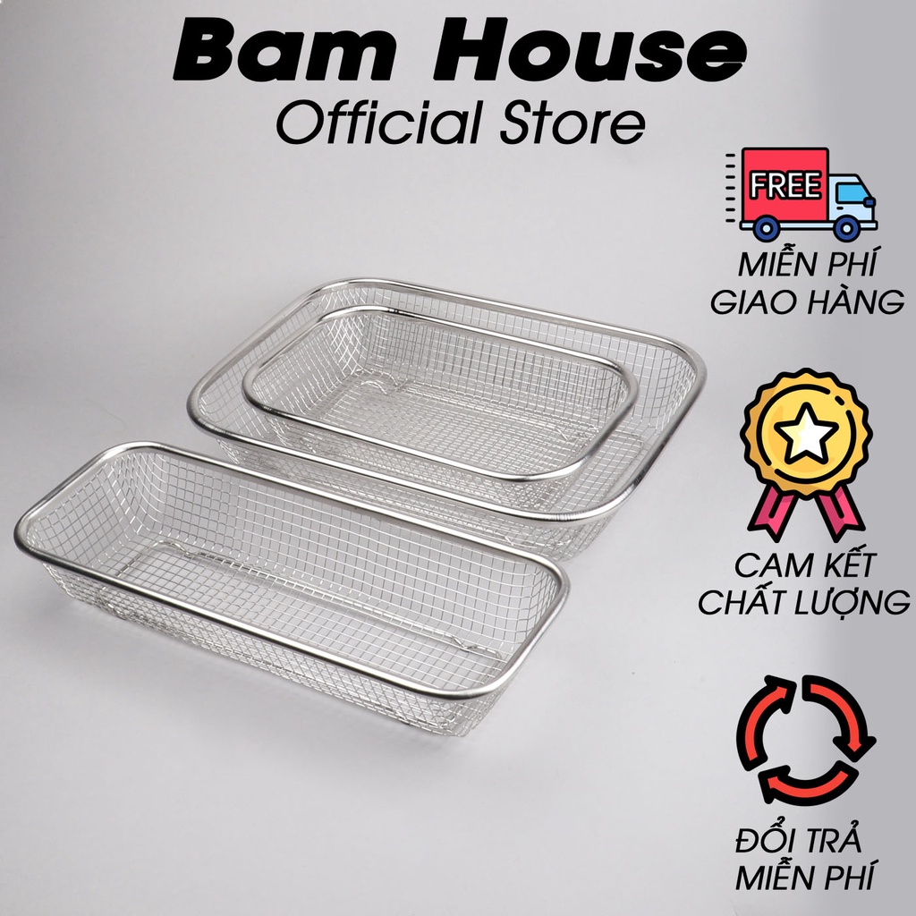 Rổ lưới đựng thức ăn chiên inox 304 Bam House sáng bóng cao cấp RLC01 - Gia dụng bếp