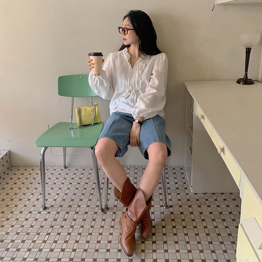 SUXI Áo Sơ Mi Cotton Mềm Dáng Rộng Dài Tay Phối Dây Thắt Phong Cách Hàn Quốc Sành Điệu