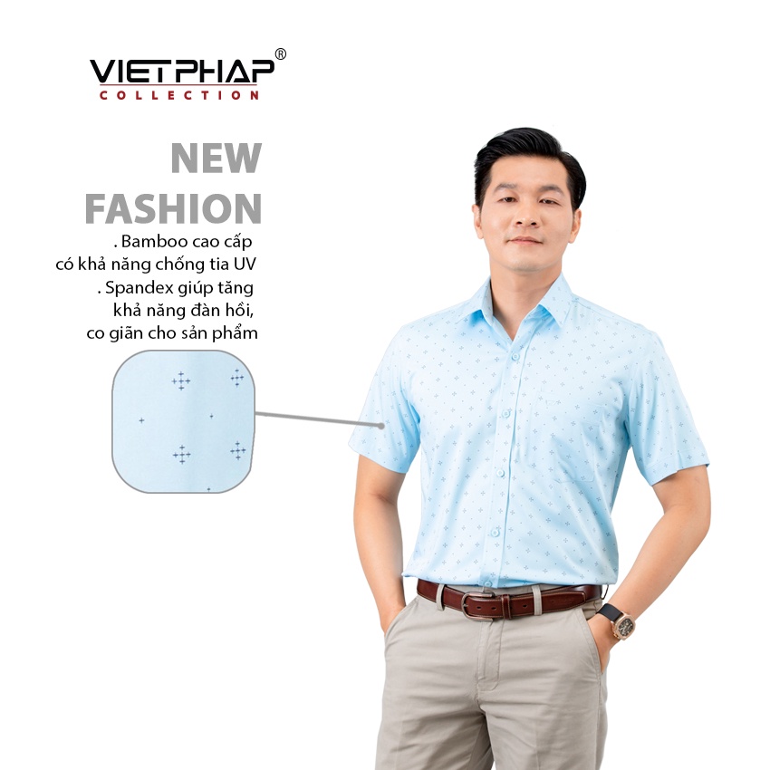 Áo sơ mi Bamboo ngắn tay nam VIỆT PHÁP / Form Luxury / chất liệu Sợi Tre Cao Cấp thoáng mát 2110