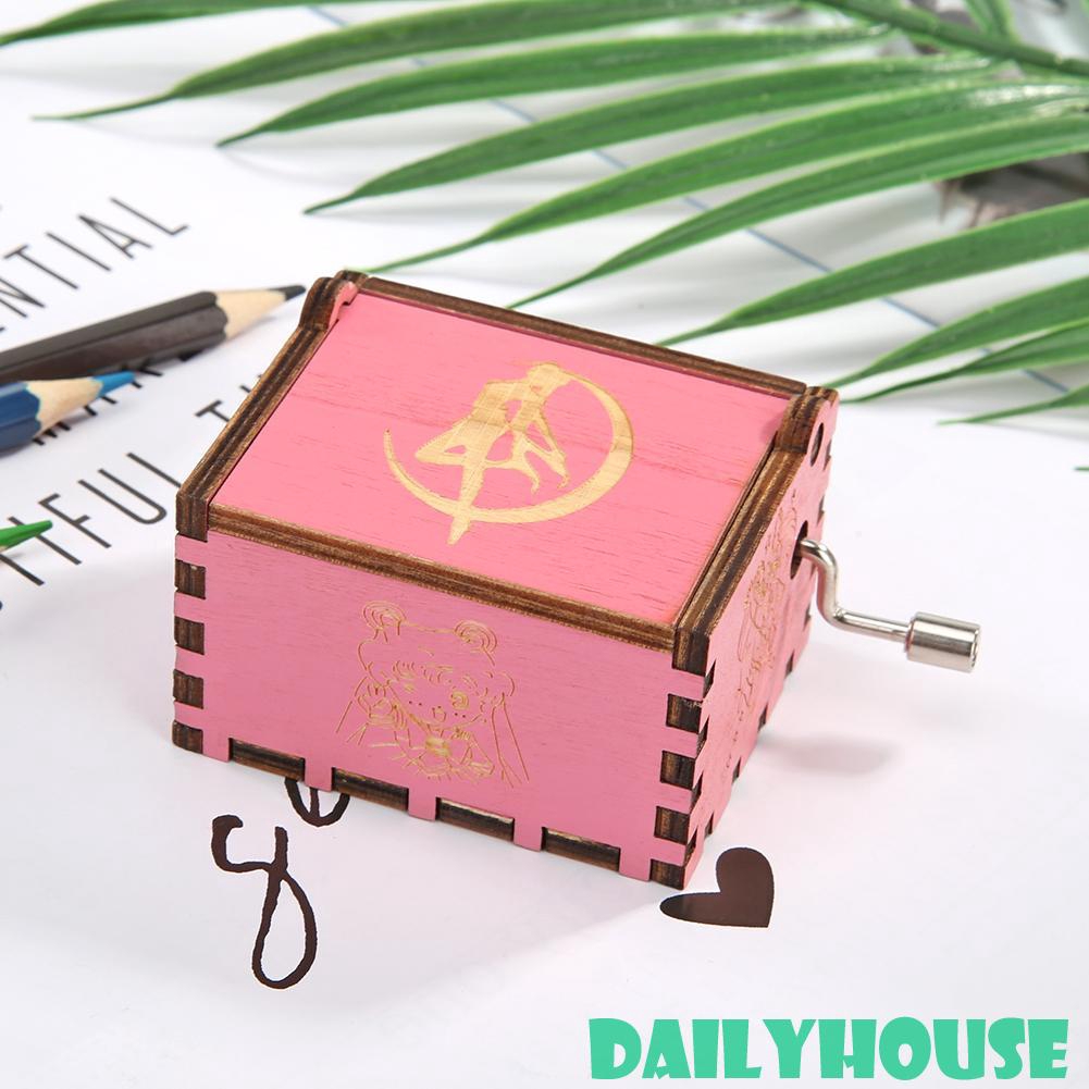 ☁☁ Retro Wood Manual Music Box Pink Beauty Girl Style Birthday Gift Ornaments