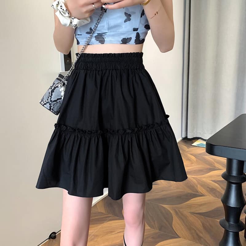 CV002 Chân váy đen trắng có quần lót trong cạp chun lưng cao Đầm xếp ly 2 tầng xòe dáng ngắn đẹp tiểu thư nữ sinh hot