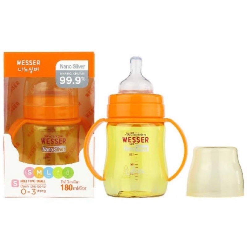 Bình Sữa Wesser Cổ Rộng Nano Silver 180/260ml