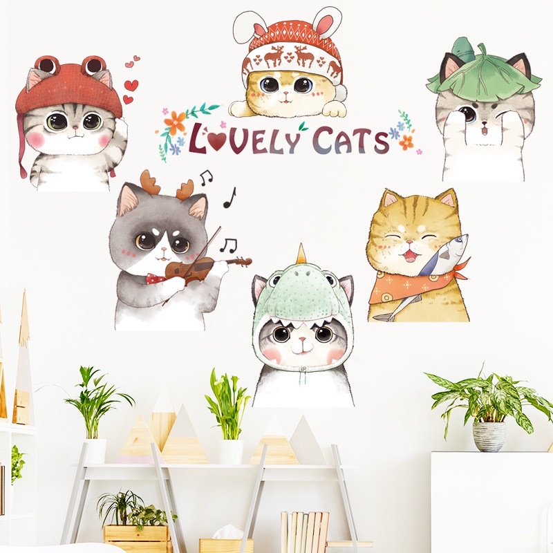 Decal dán tường mẫu Mèo Cute