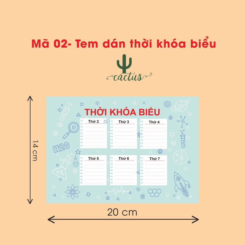 Combo 4 tờ Tem dán thời khoá biểu tự ghi