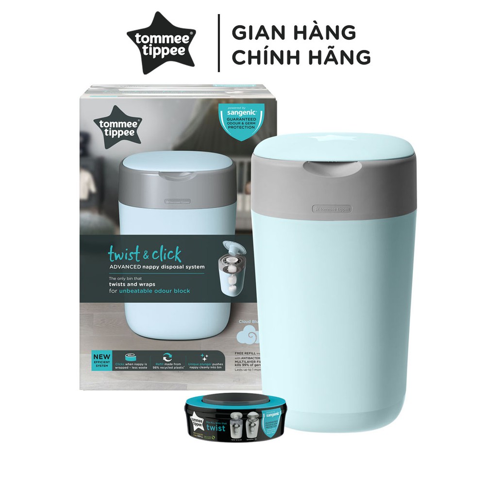 [Mã FMCGM100 - 10% đơn 500K] Thùng xử lý tã cho bé Tommee Tippee Twist &amp; Click - Xanh dương