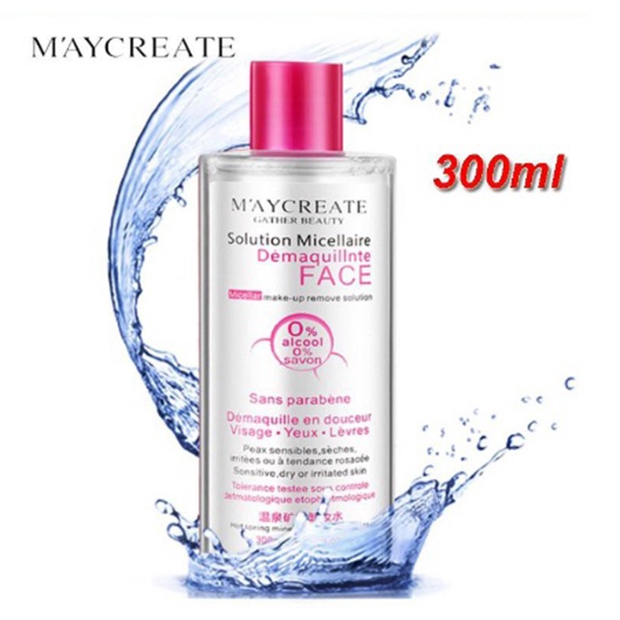 Combo nước tẩy trang và bông tẩy trang: Nước tẩy trang MayCreate 300ml + Hộp 100 miếng bông tẩy trang Bioaqua NO-SPU136