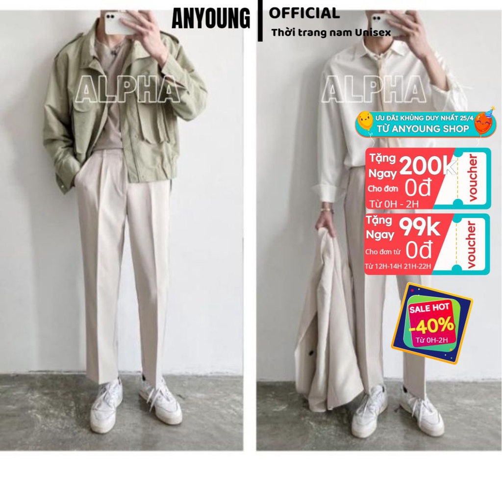 Quần baggy nam ống rộng màu Trắng Kem, quần cạp cao Hàn thời trang JBAGY - QD24