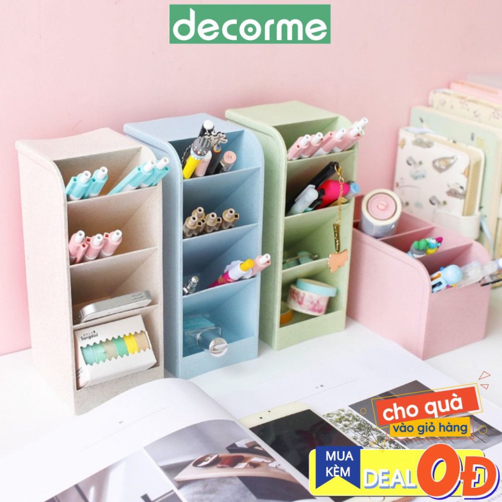 Khay Chứa Nghiên 4 Ngăn, Ống bút đa năng 4 ngăn, kệ đựng bút phụ kiện văn phòng