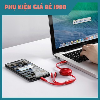 Cáp sạc dây rút tích hợp 3 đầu type c / micro usb/ lightning 3.5a 1.2m - baseus little octopus