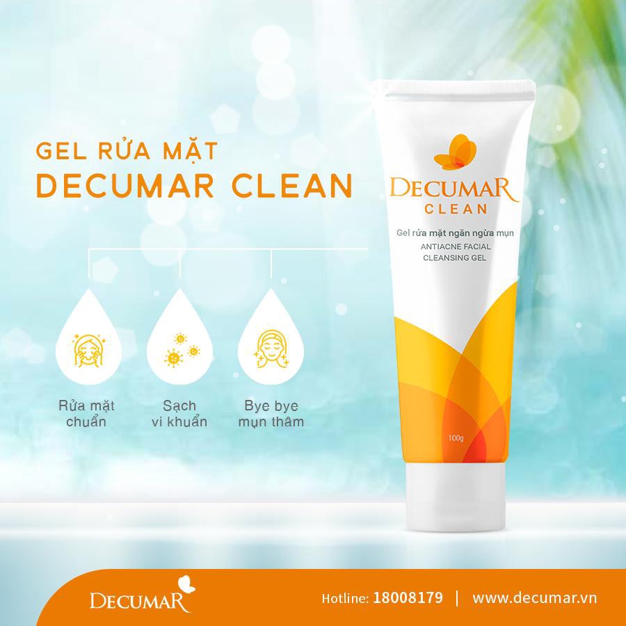 Sữa rửa mặt dạng Gel Decumar Clean 50gr ngừa mụn sáng da hoàn toàn thiên nhiên