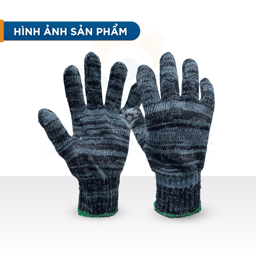 Găng tay bảo hộ lao động sợi len ôm sát, chống trượt, thao tác linh hoạt, găng tay len trắng muối tiêu dày - THINKSAFE